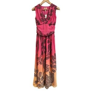 NWT Verb by Pallavi Singhee V-Neck Ombre Pink Maxi Dress Anthropologie Women XXS